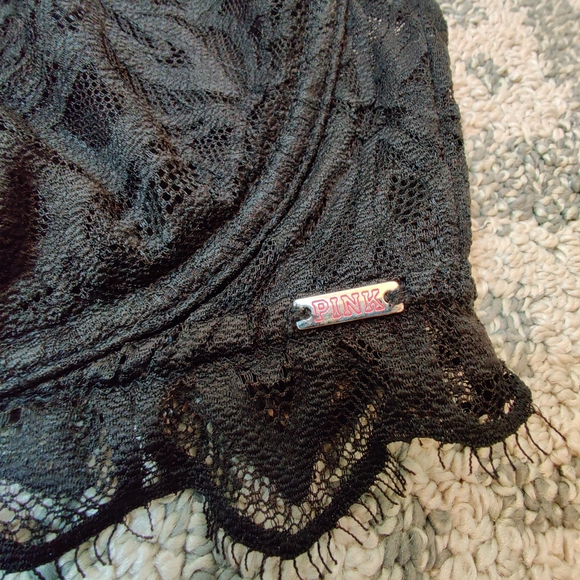 VICTORIA SECRET PINK Black See Through Lace Date Unlined Floral Print Bralette S - Picture 5 of 13